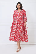 Red Floral Print Cotton Maxi Doi dress