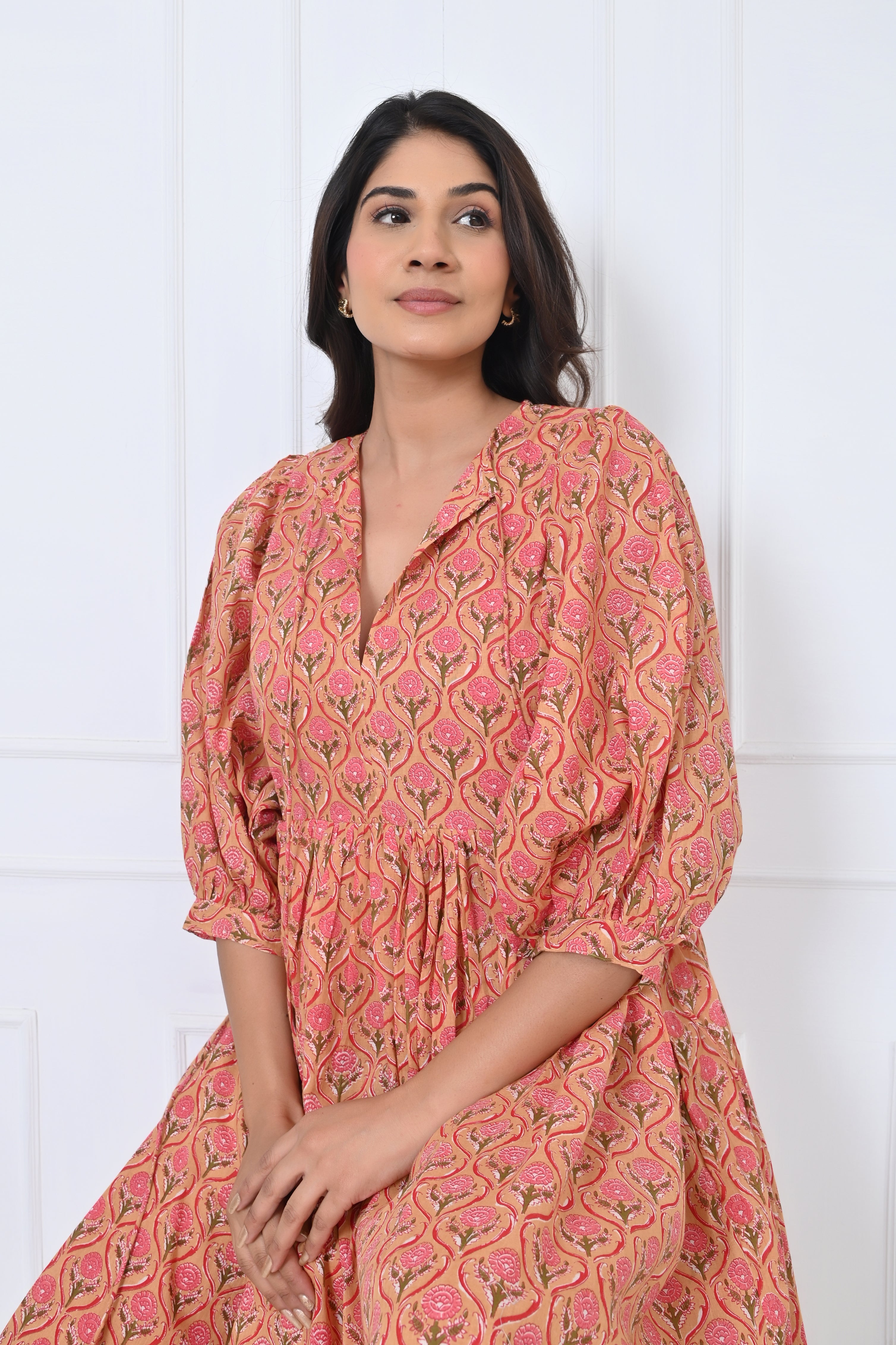 Flowers Print Cotton Maxi Doi Dress
