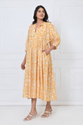 Yellow Floral Print Cotton Maxi Doi Dress