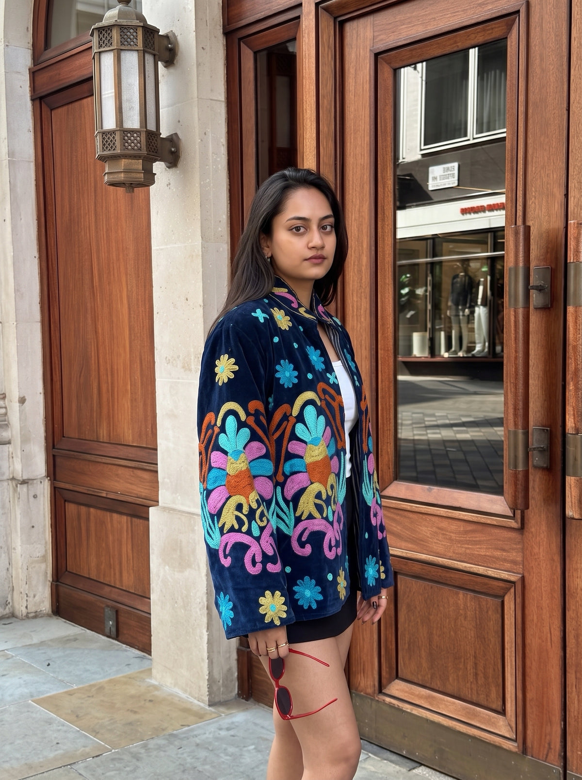 Multicolour Garden Embroidered Velvet Suzani Jacket
