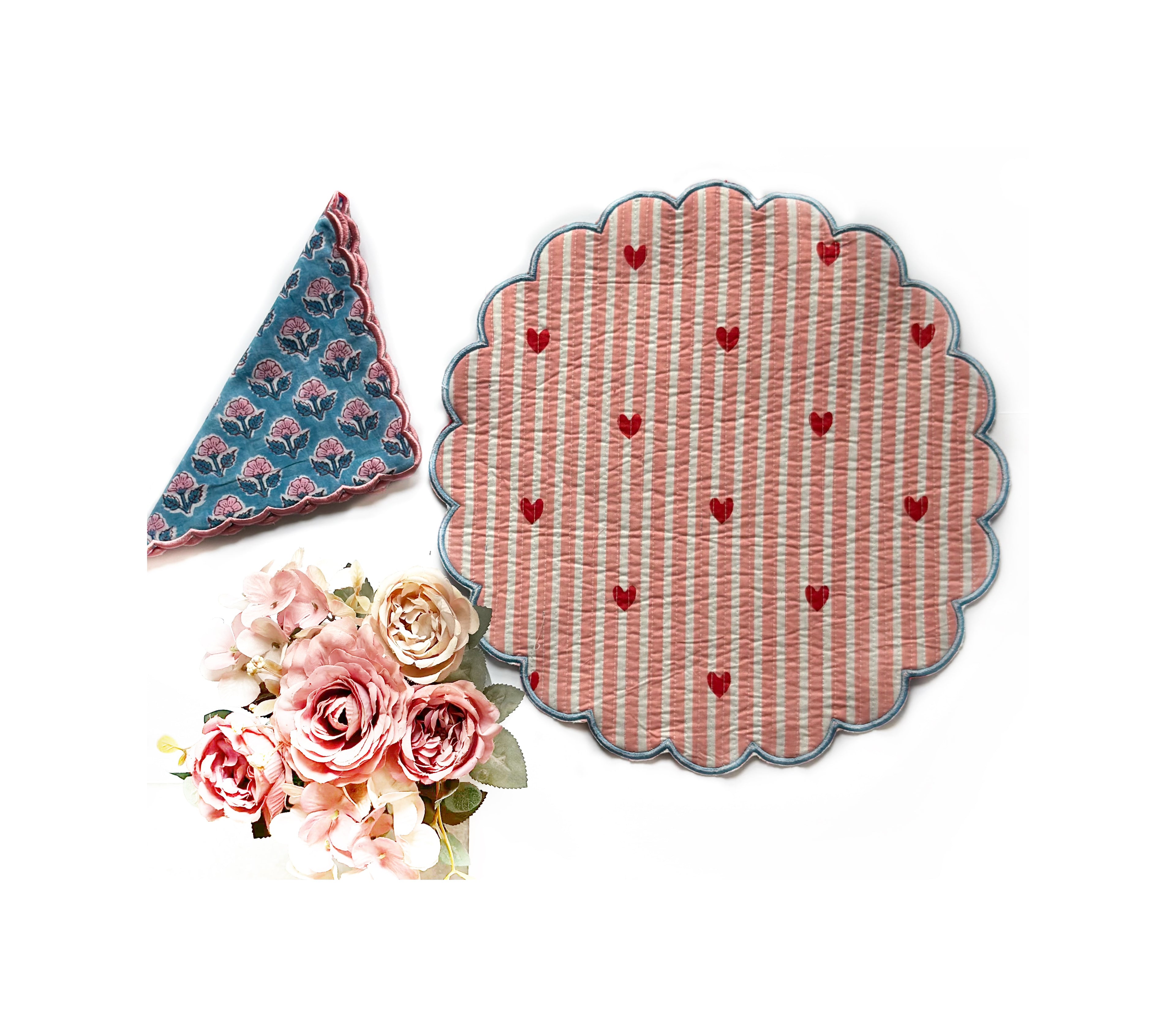 Sky Bloosom Quilted Placemats & Napkin Set of 6