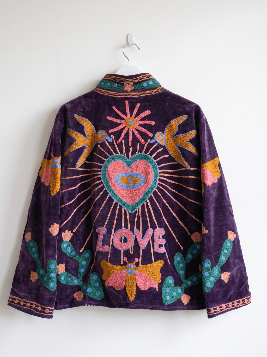 Purple Garden Bird & Floral Suzani Velvet Jacket