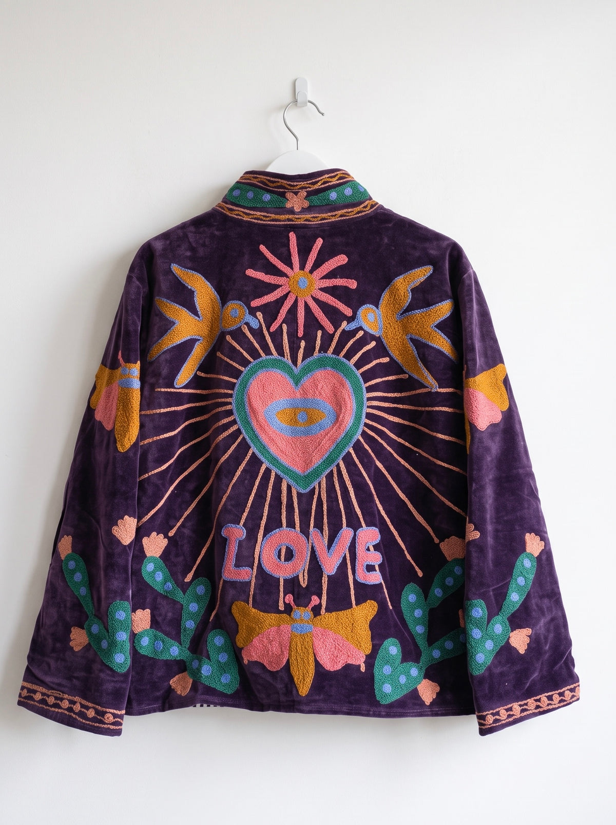 Purple Garden Bird & Floral Suzani Velvet Jacket