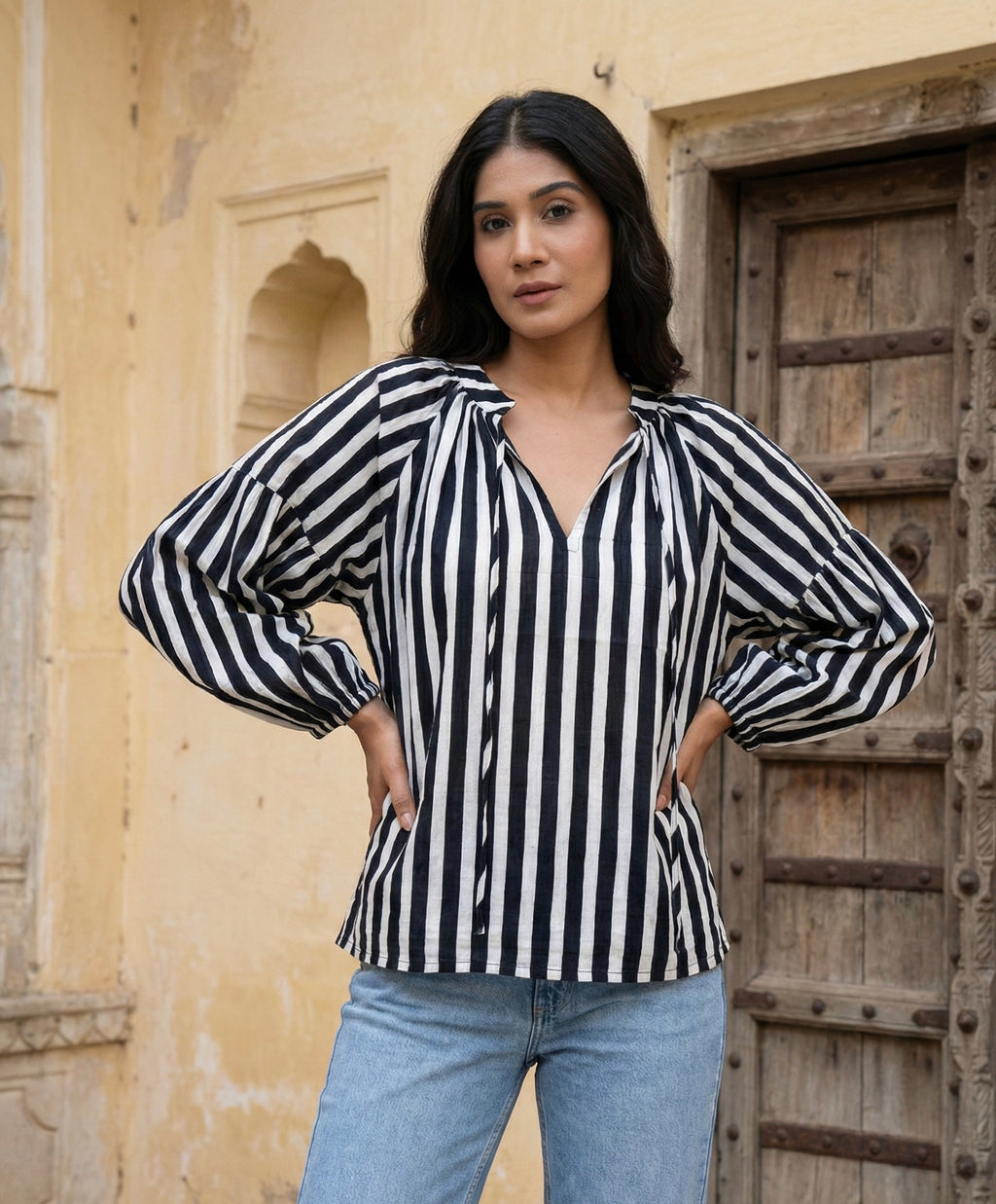 Classic Monochrome Stripe Casual Top