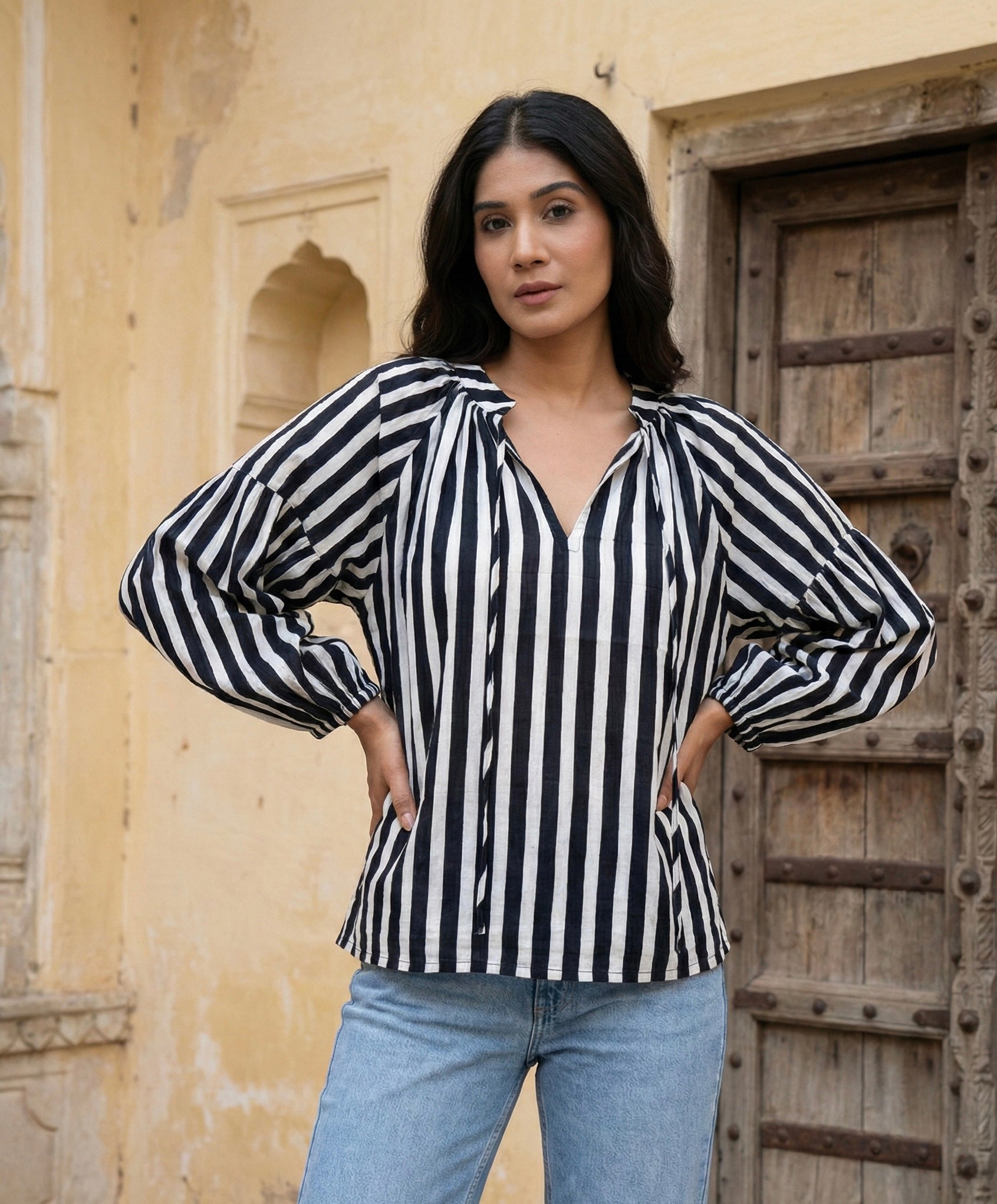 Classic Monochrome Stripe Casual Top