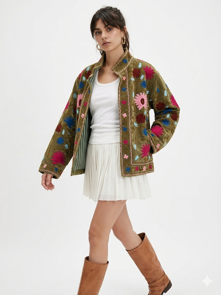 Olive Floral Embroidered Jacket