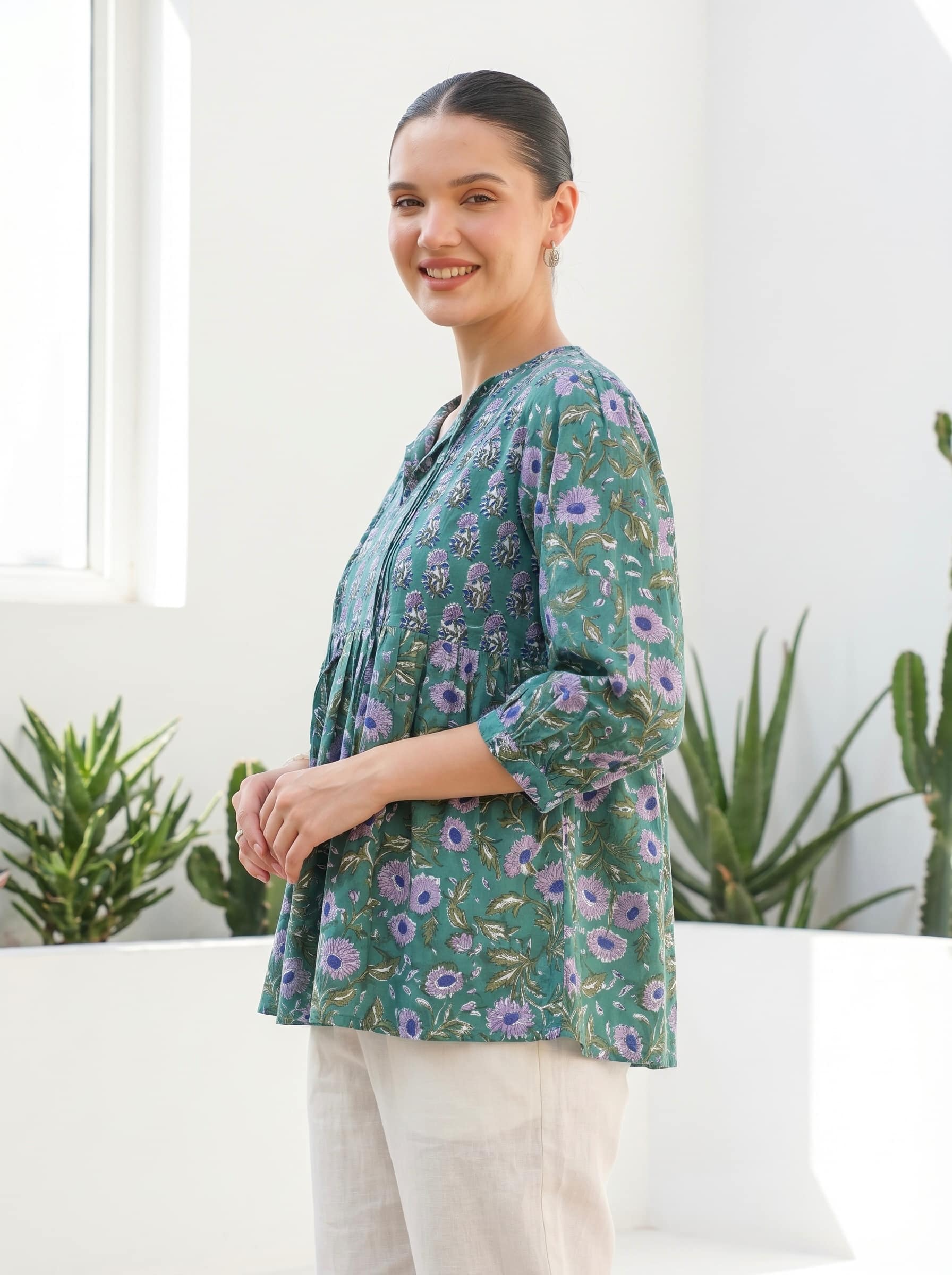 Mint Green Floral Peplum Top