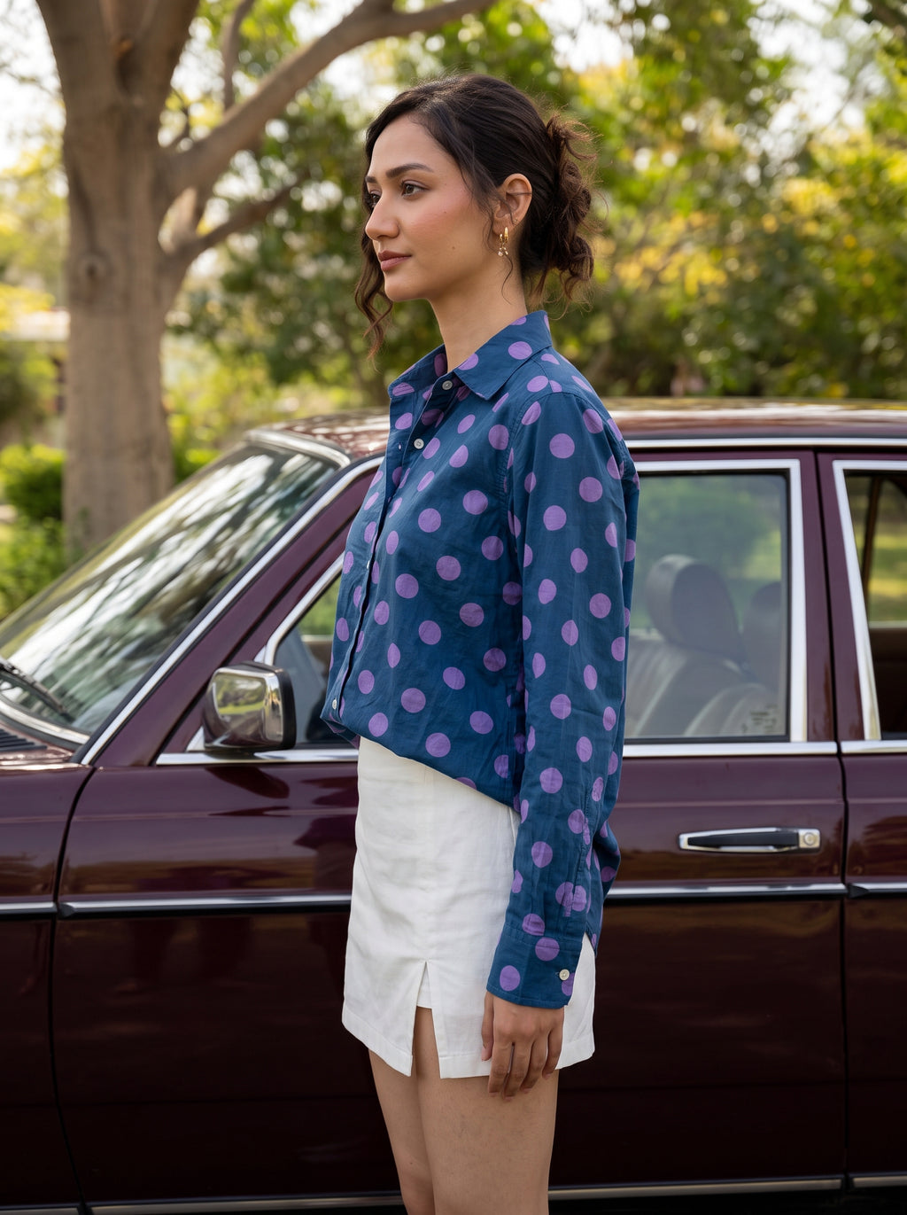 Indigo Purple Dot Cotton Shirt