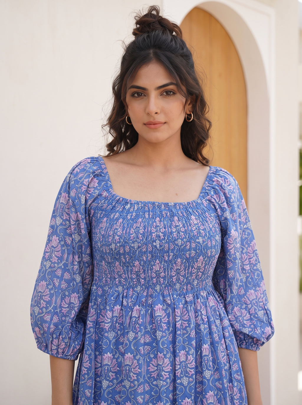 Periwinkle Bloom Smocked Midi Dress