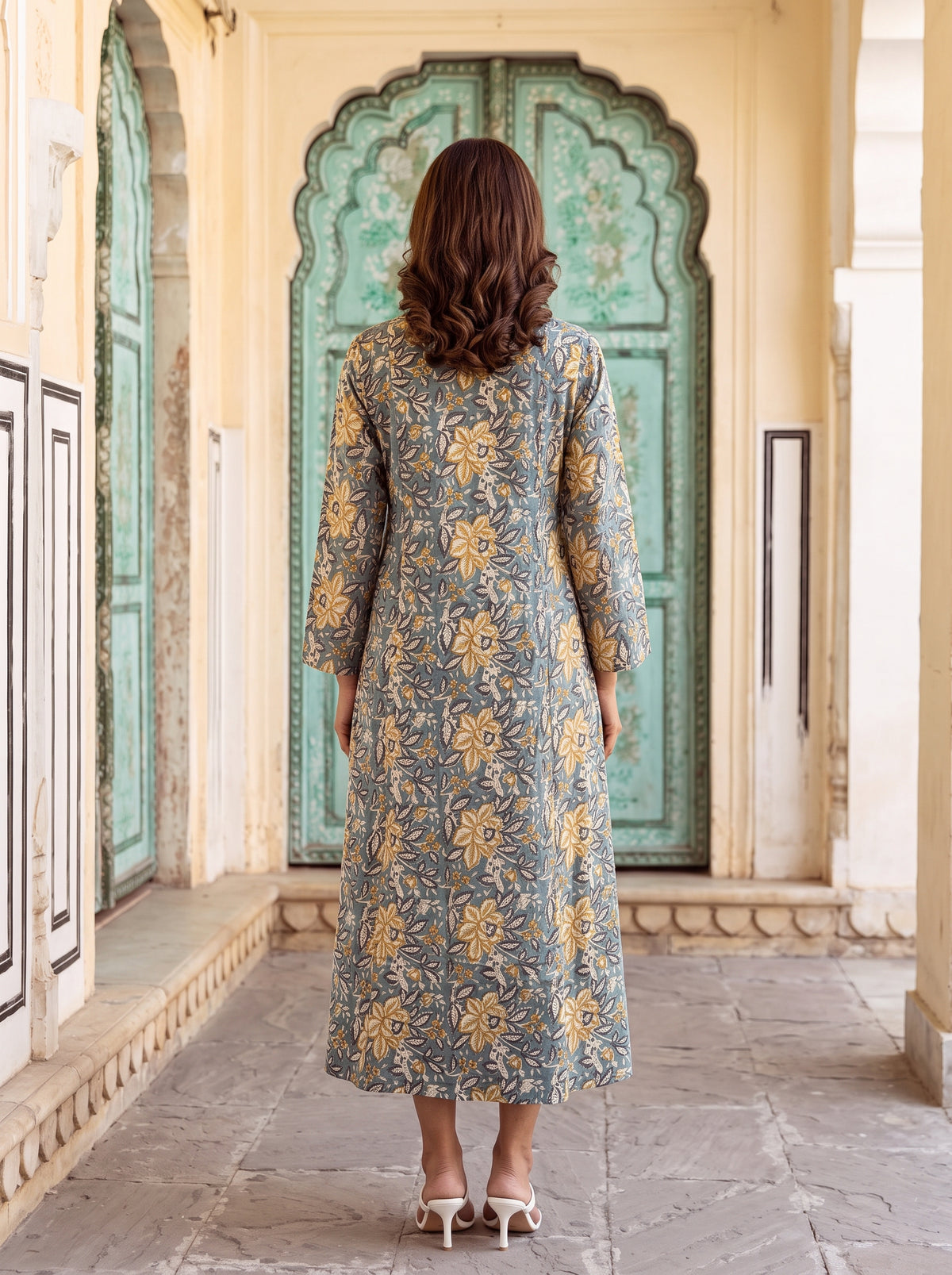 Misty Bloom Flare Midi Dress