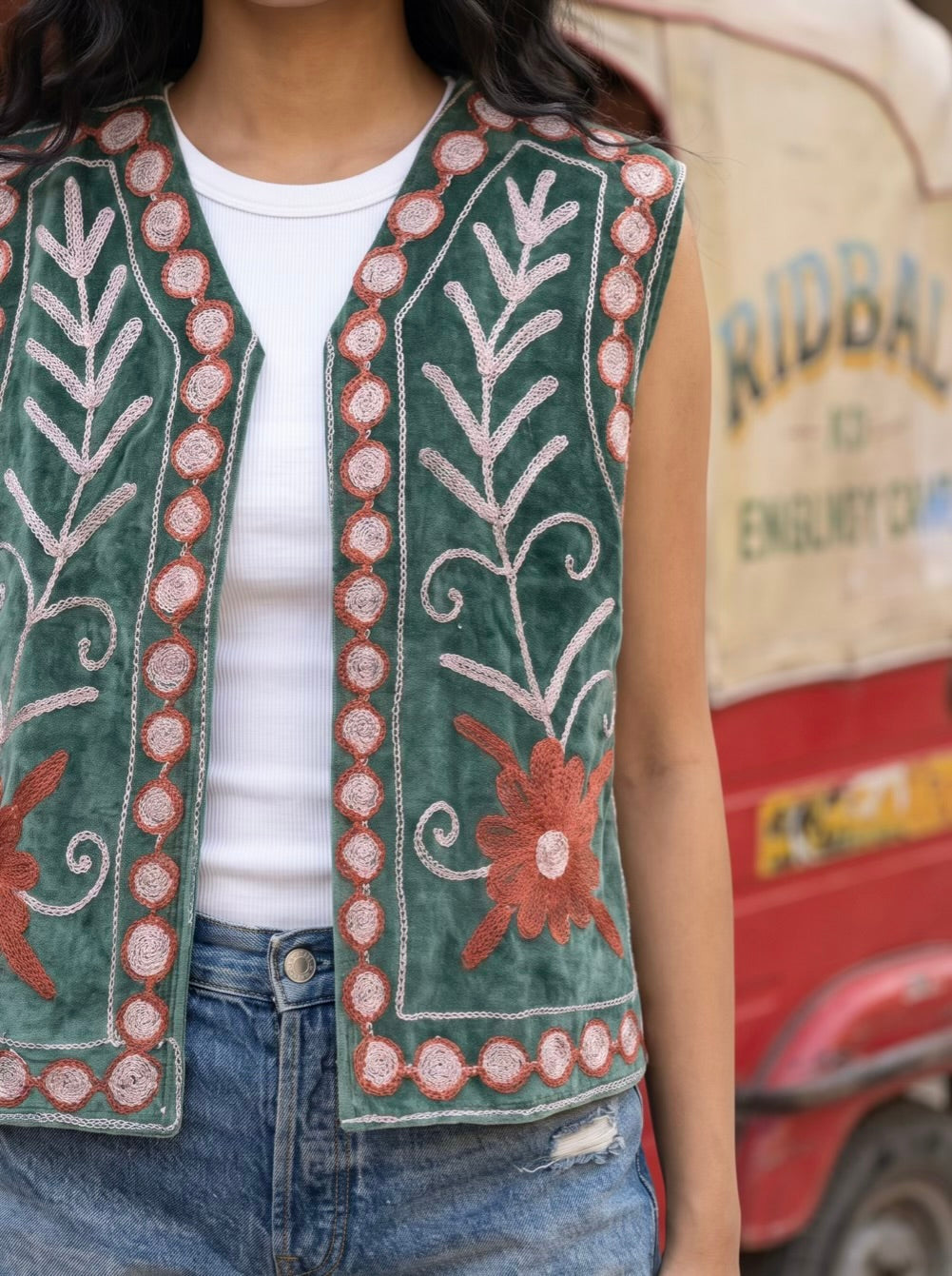 Forest Floral Suzani Velvet Vest