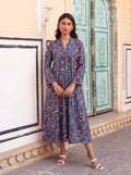 Blue Floral Flare Midi Dress