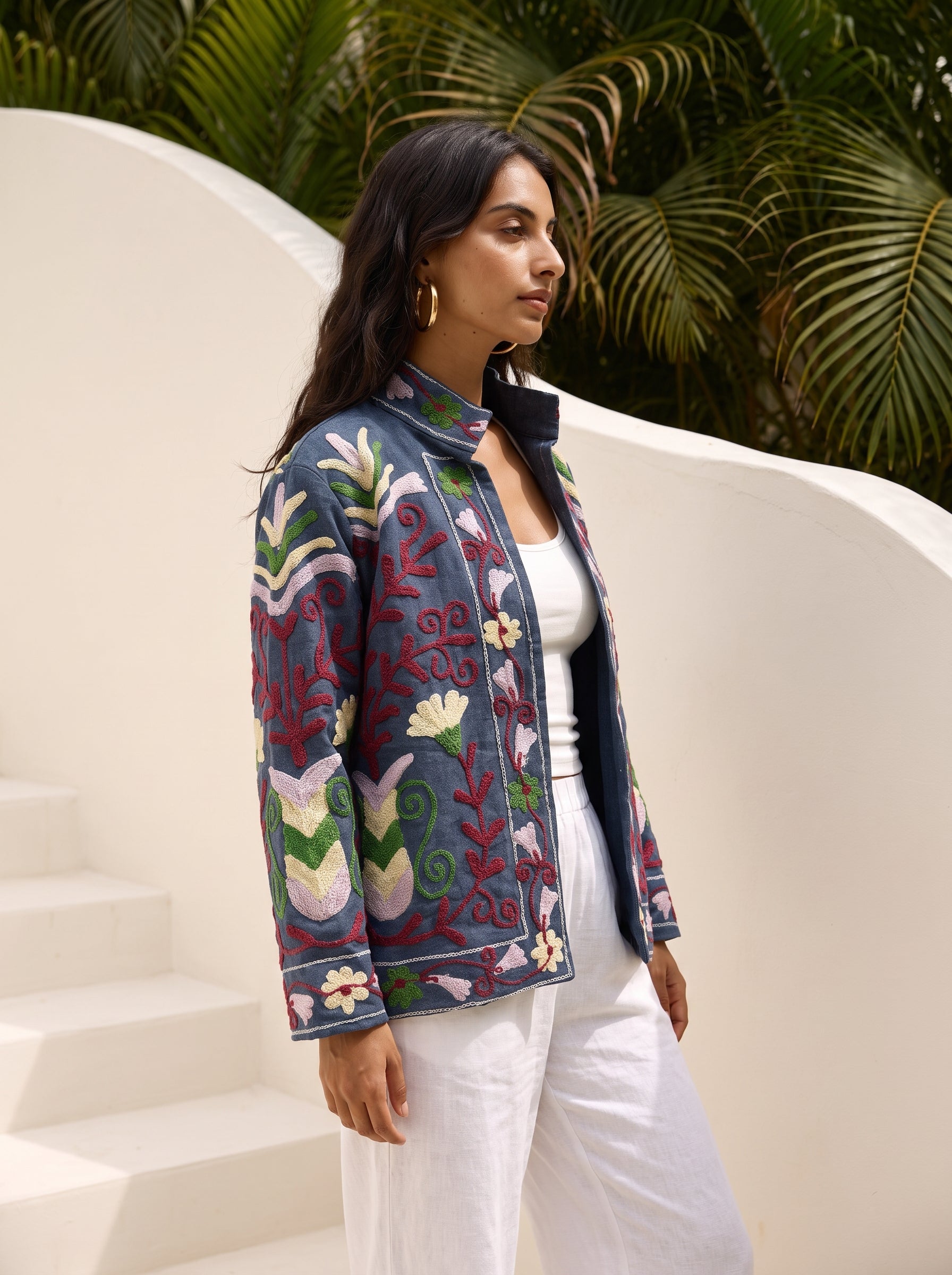 Midnight Vine Embroidered Denim Jacket