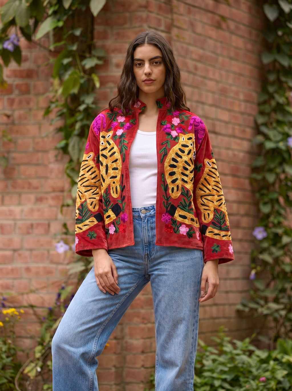 Red Tiger Garden Embroidered Statement Jacket