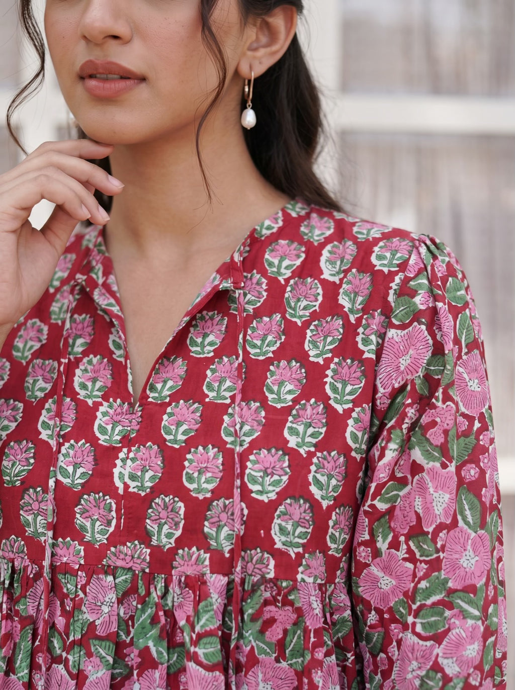 Berry Blossom Handblock Peplum Top