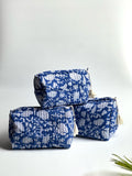 Indigo Bloom Quilted Cosmetic Bag Set of 3