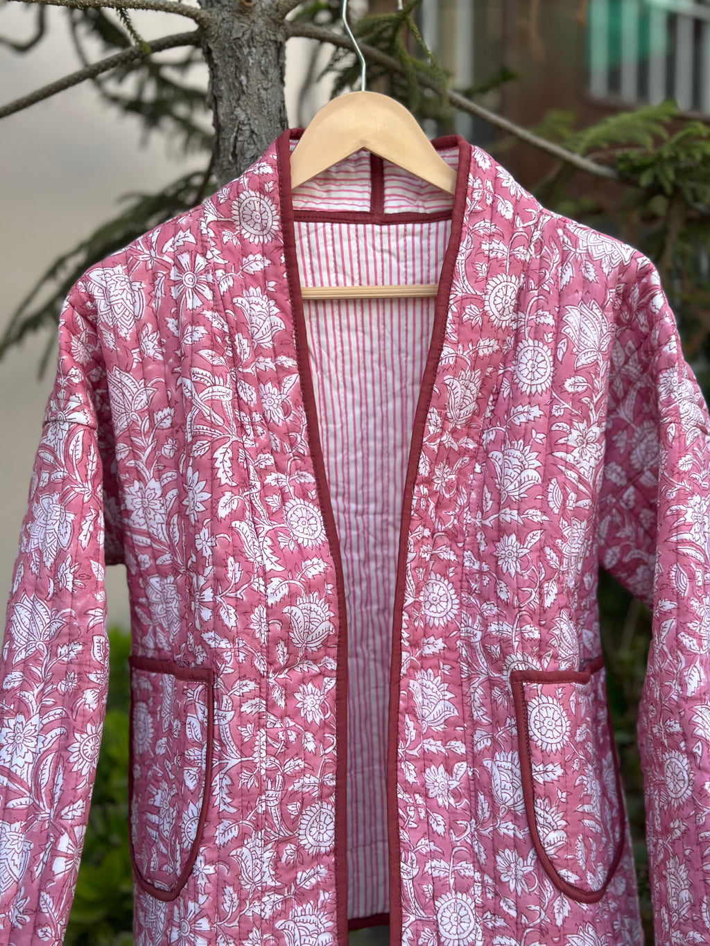 Rosé Bloom Handblock Quilted Cotton Jacket
