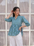Sage Blue Floral Peplum Top