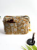 Mustard Floral Quilted Cosmetic Pouch