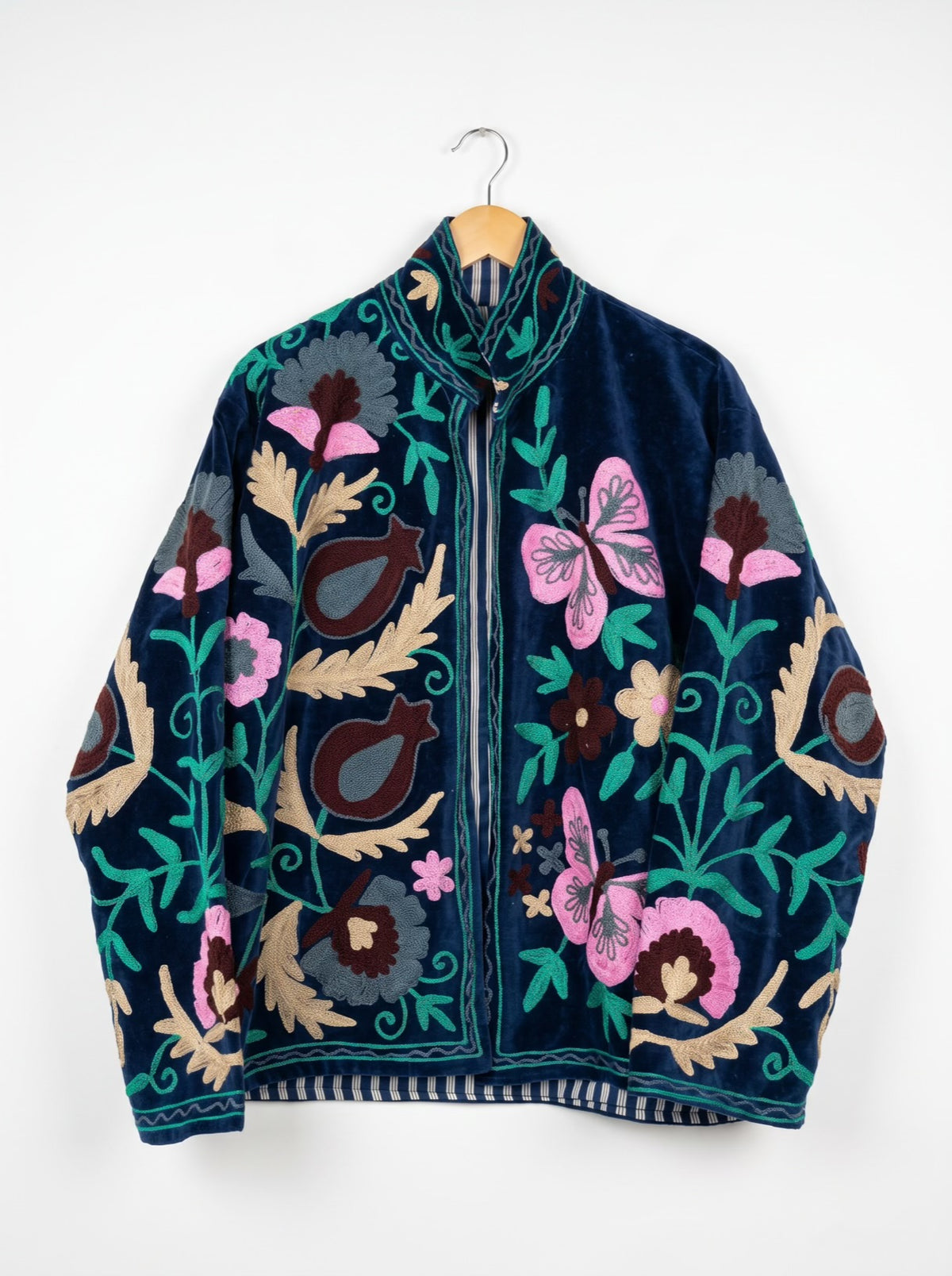 Navy Garden Velvet Embroidered Jacket