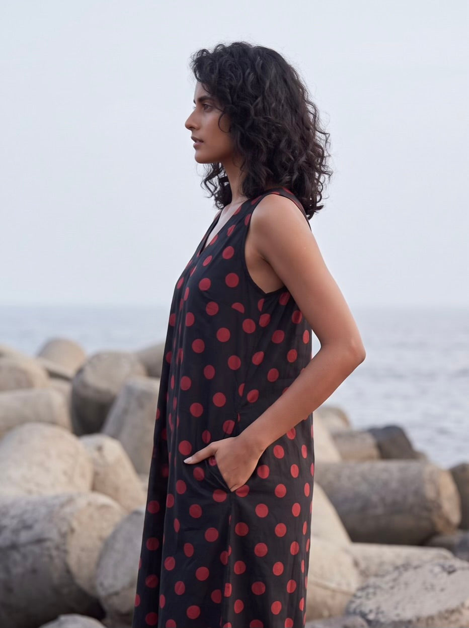 Scarlet Dot Black Midi Dress