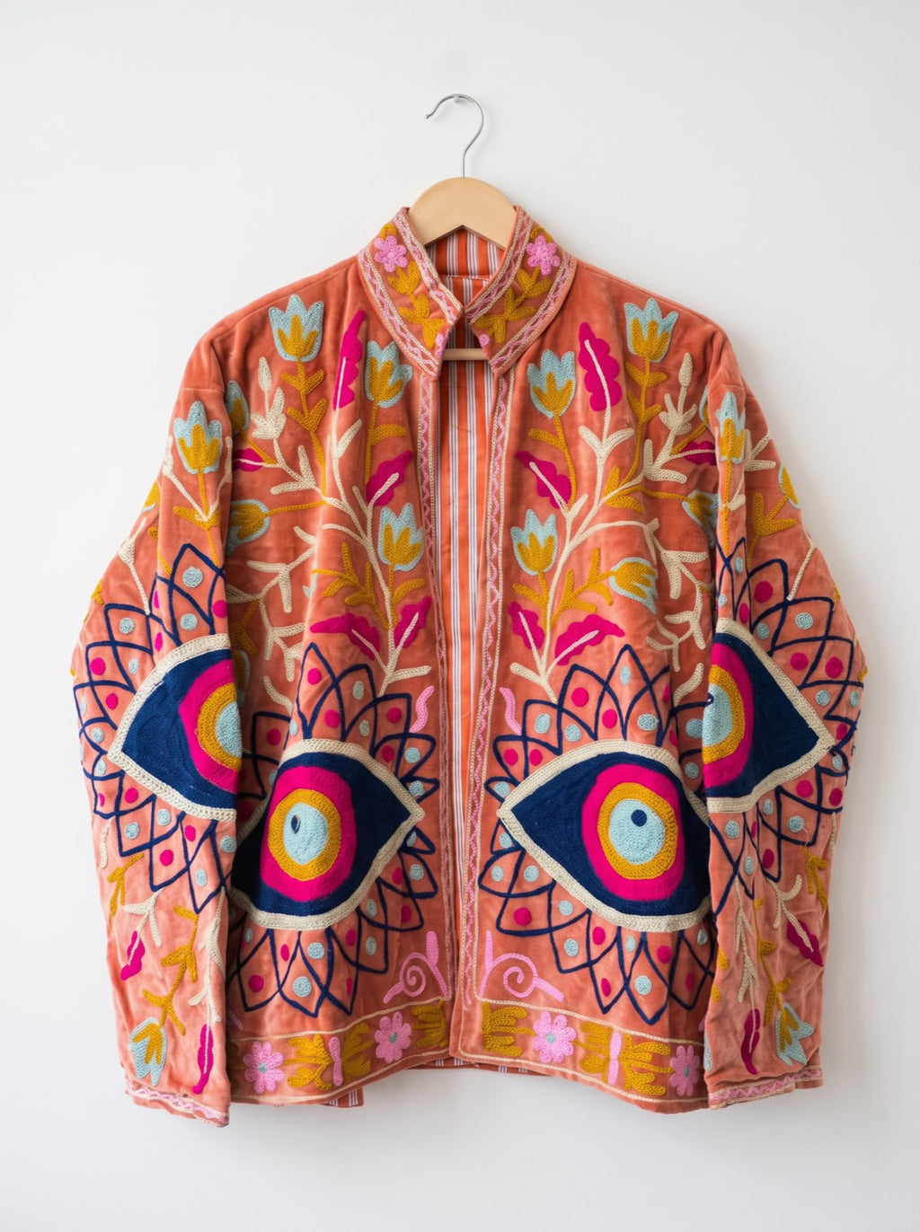 Coral Bloom Suzani Embroidered Velvet Jacket
