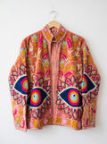 Coral Bloom Suzani Embroidered Velvet Jacket