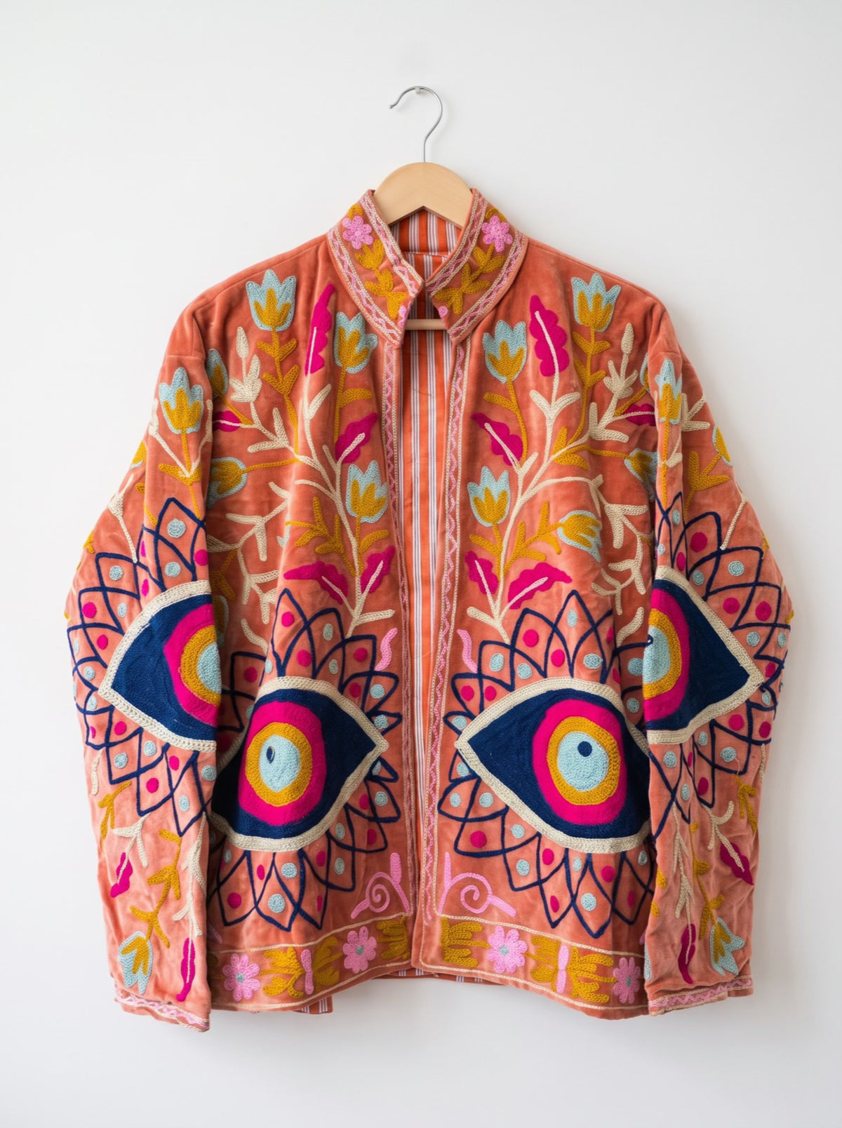 Coral Bloom Suzani Embroidered Velvet Jacket