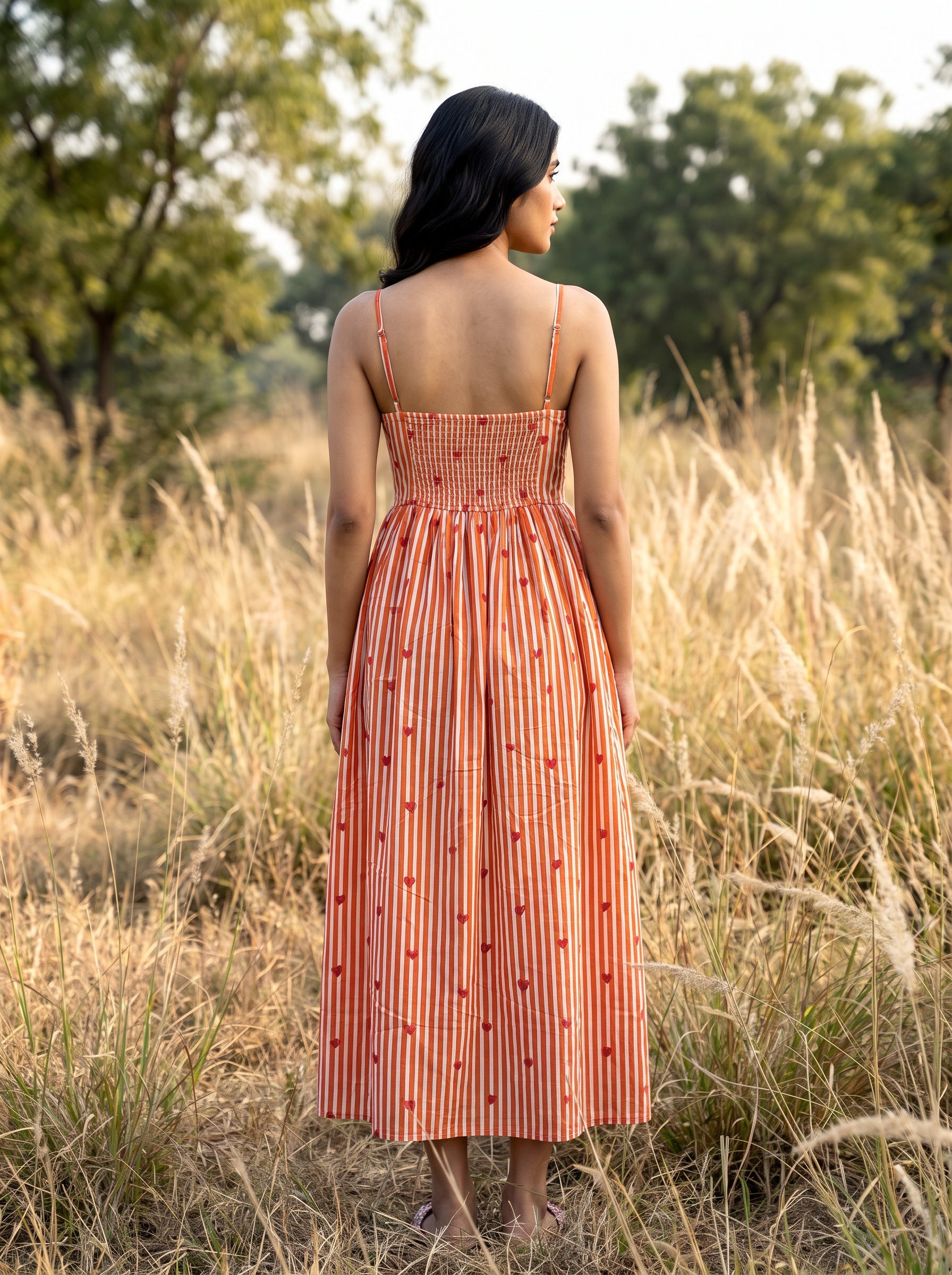 Orange Heart Stripe Maxi Dress