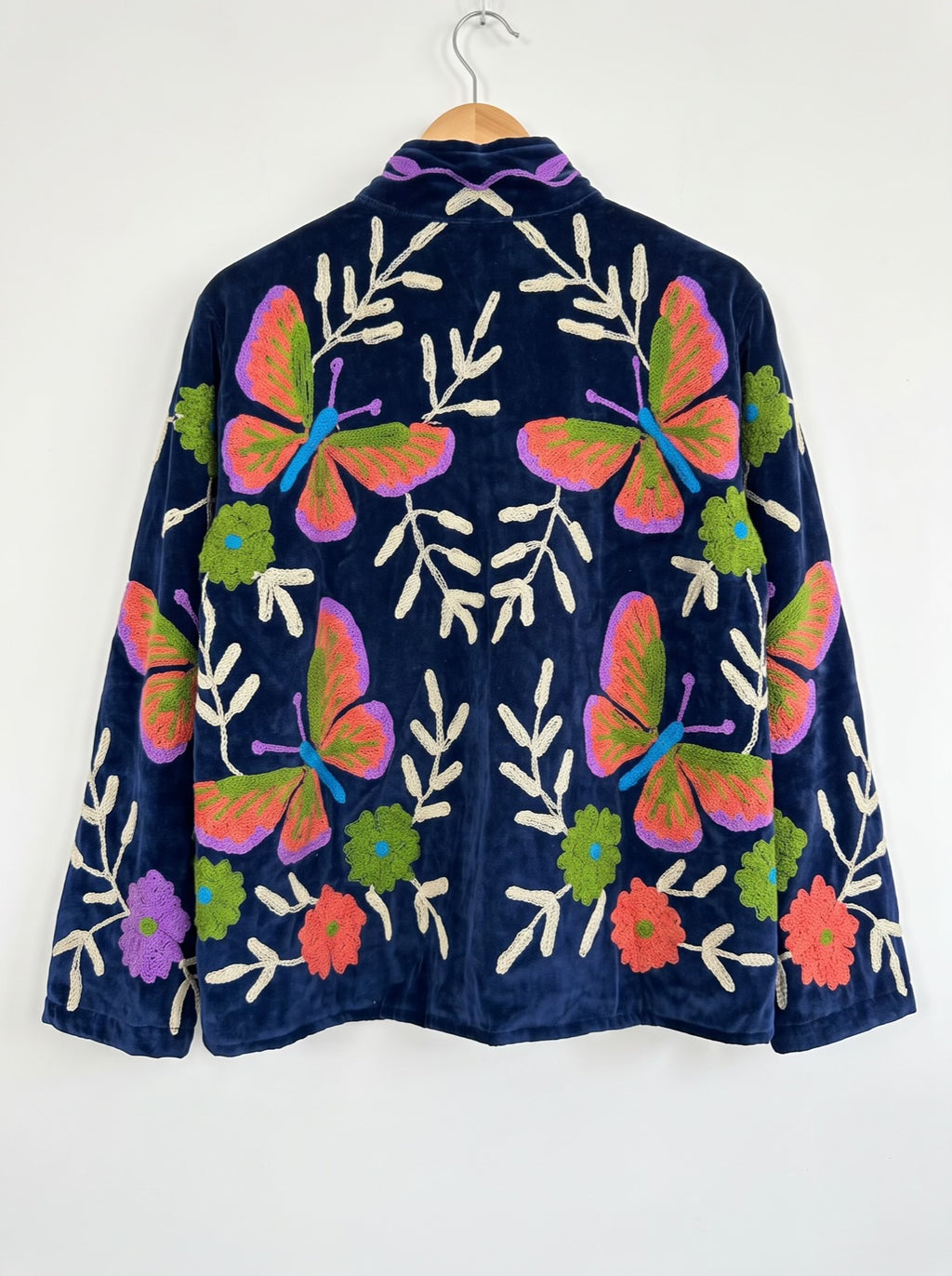 Midnight Butterfly Suzani Embroidered Velvet Jacket