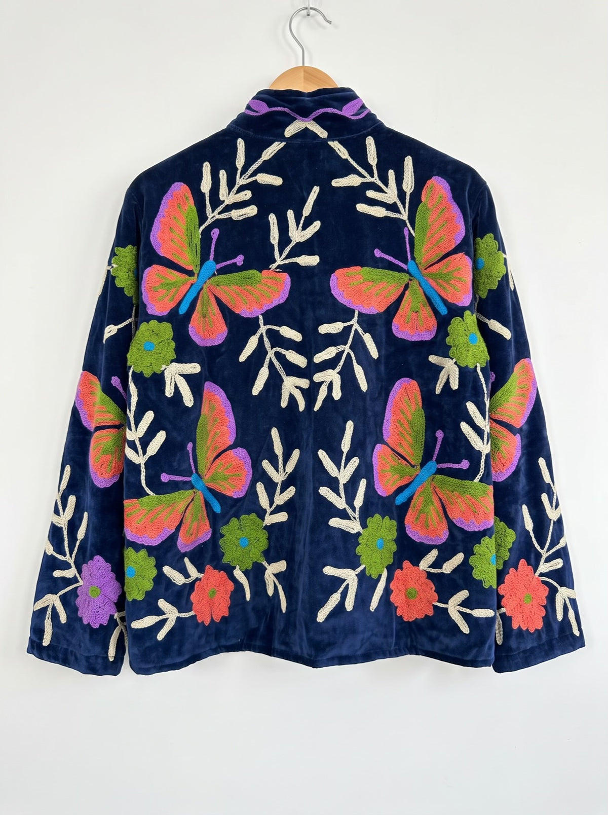 Midnight Butterfly Suzani Embroidered Velvet Jacket