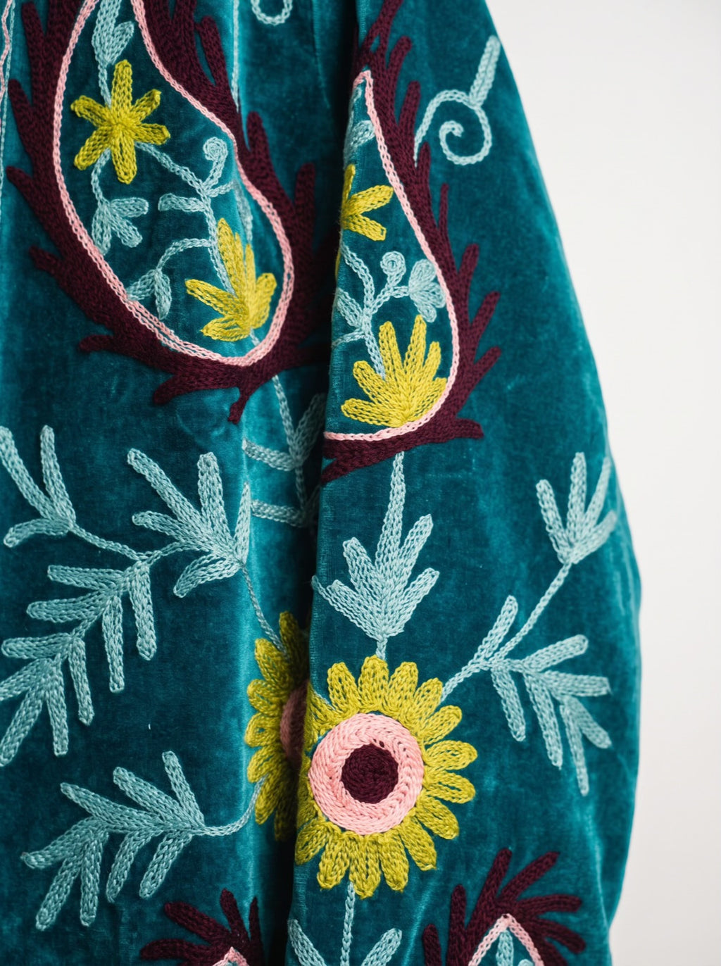 Teal Garden Embroidered Velvet Jacket