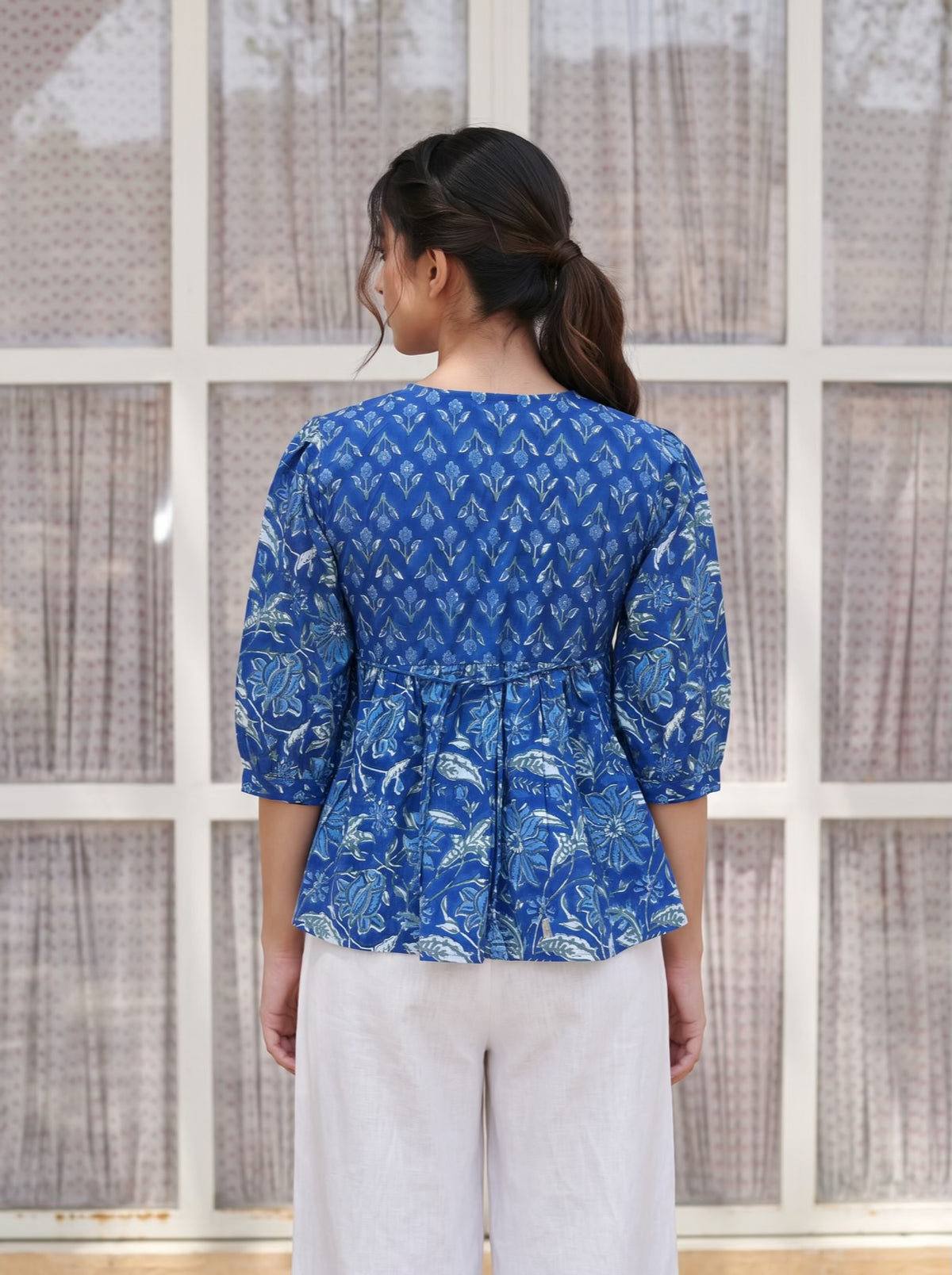 Indigo Garden Handblock Peplum Top