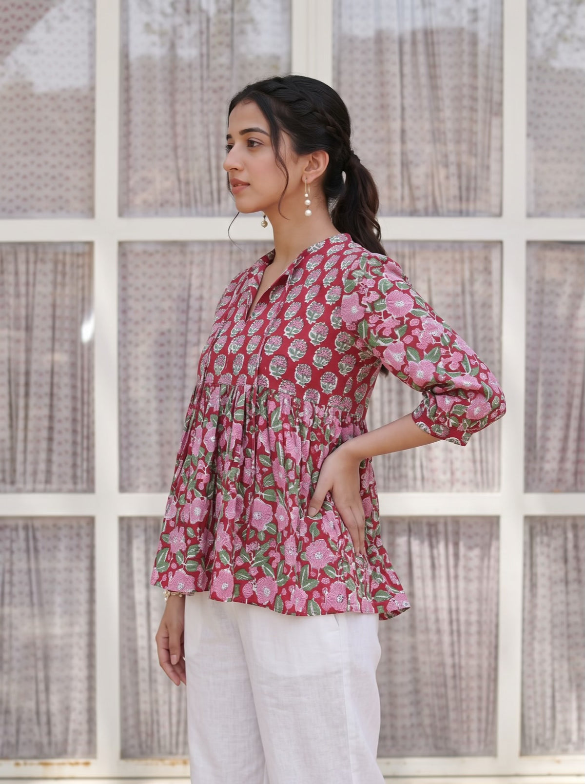 Berry Blossom Handblock Peplum Top