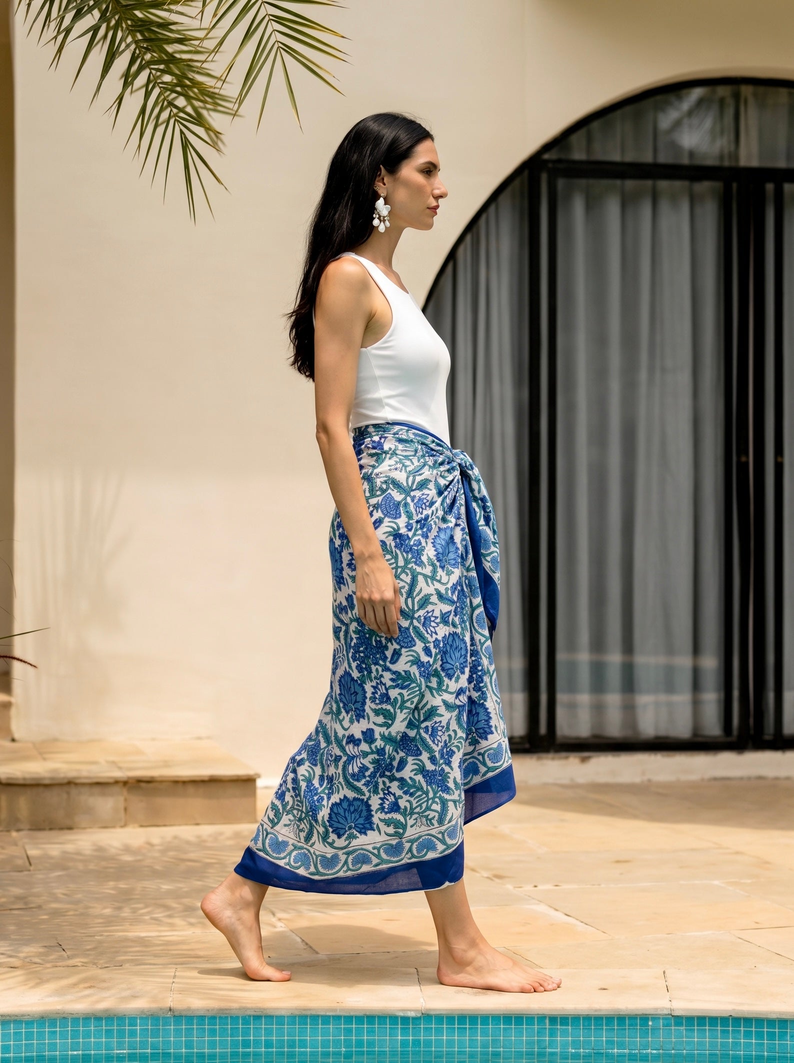 Royal Blue Blossom Cotton Sarong