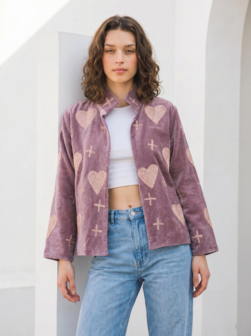 Mauve Heart Embroidered Jacket