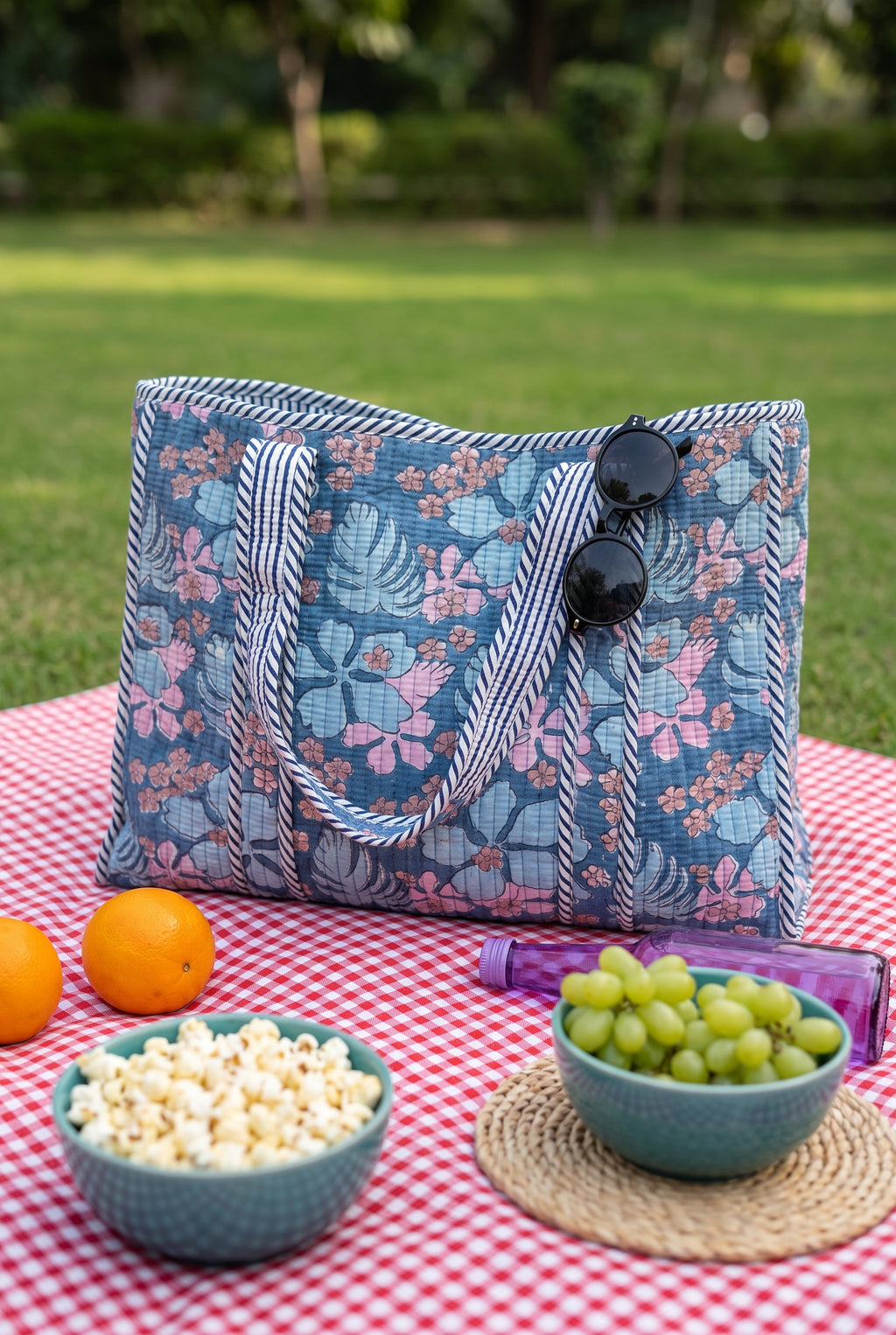 Blue Garden Quilted Tote Bag