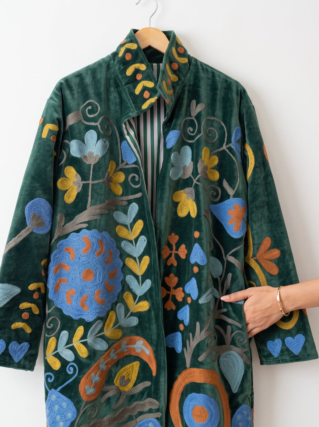Emerald Garden Suzani Velvet Long Jacket