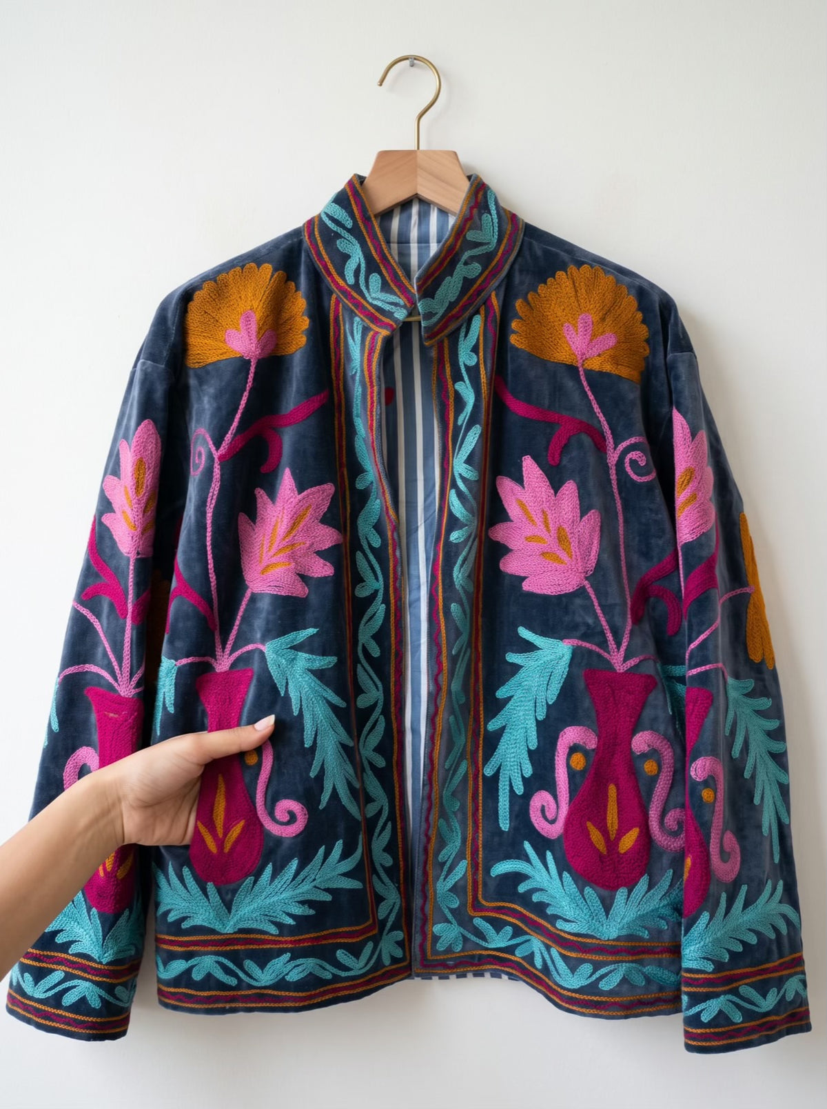 Grey Garden Floral Embroidered Velvet Jacket
