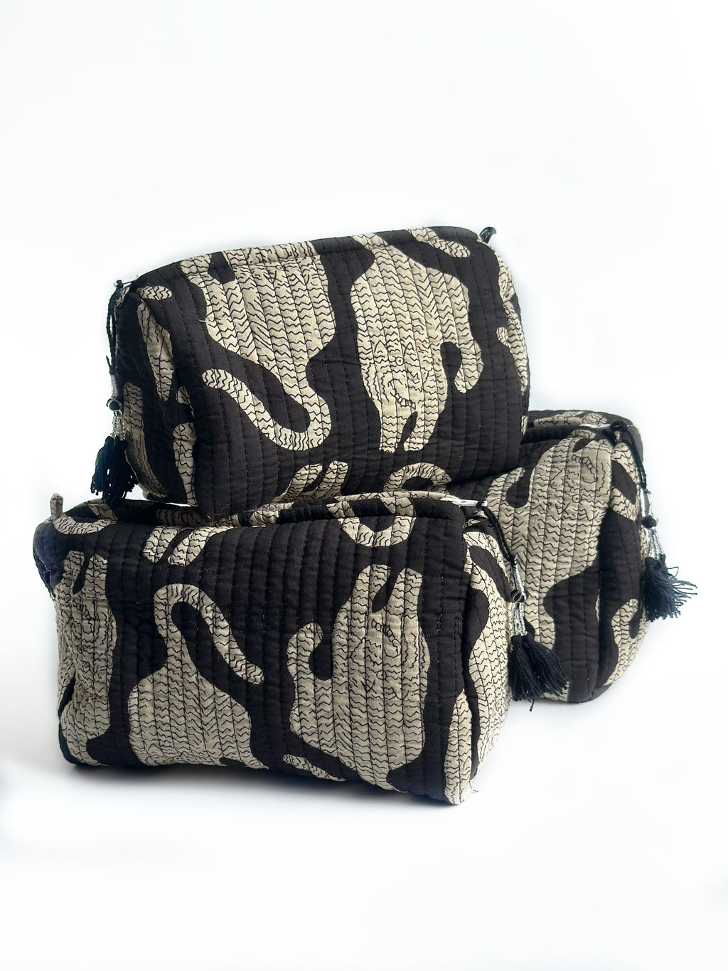 Midnight Tiger Quilted Pouch (set of 3)