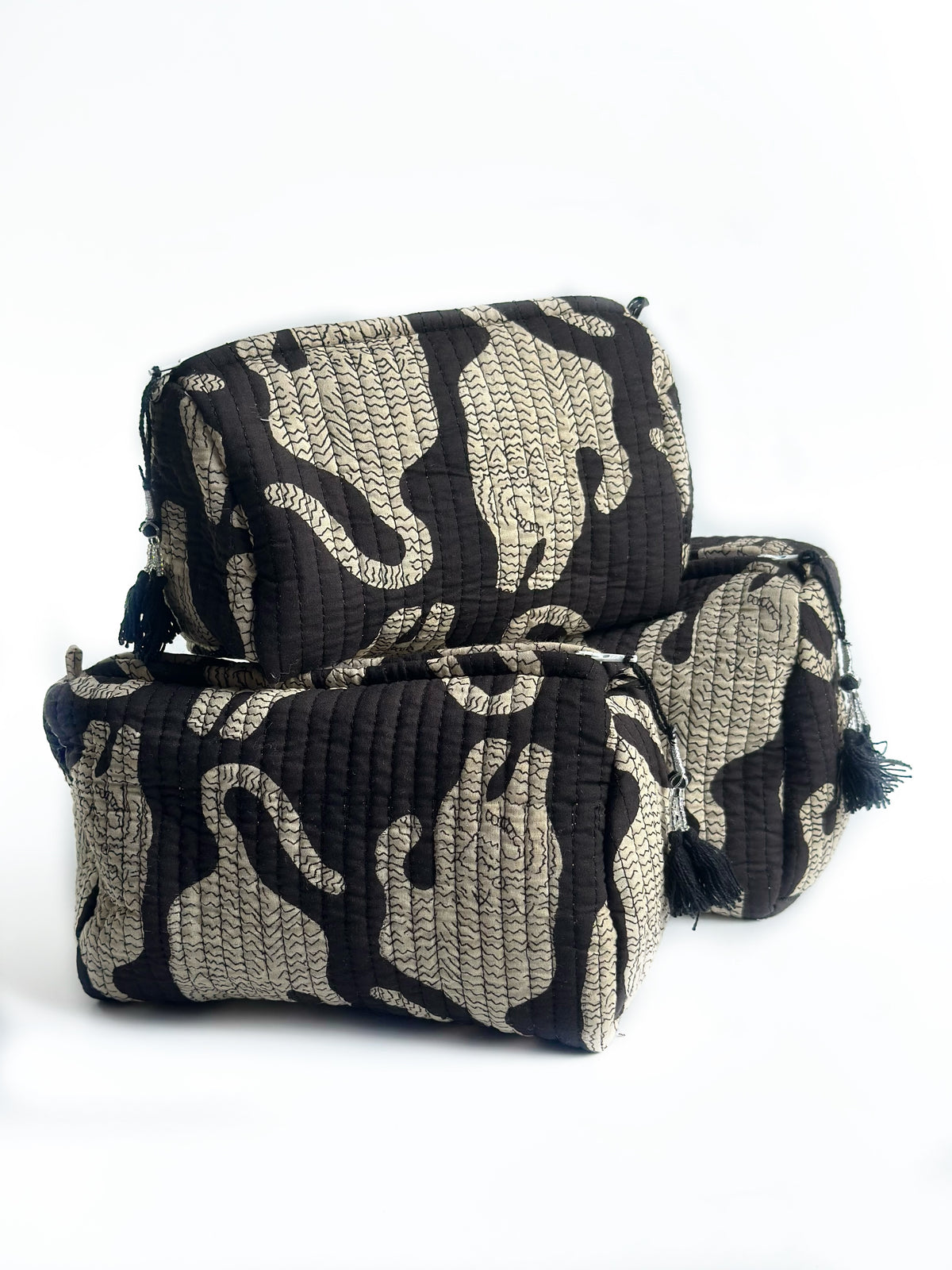 Midnight Tiger Quilted Pouch (set of 3)