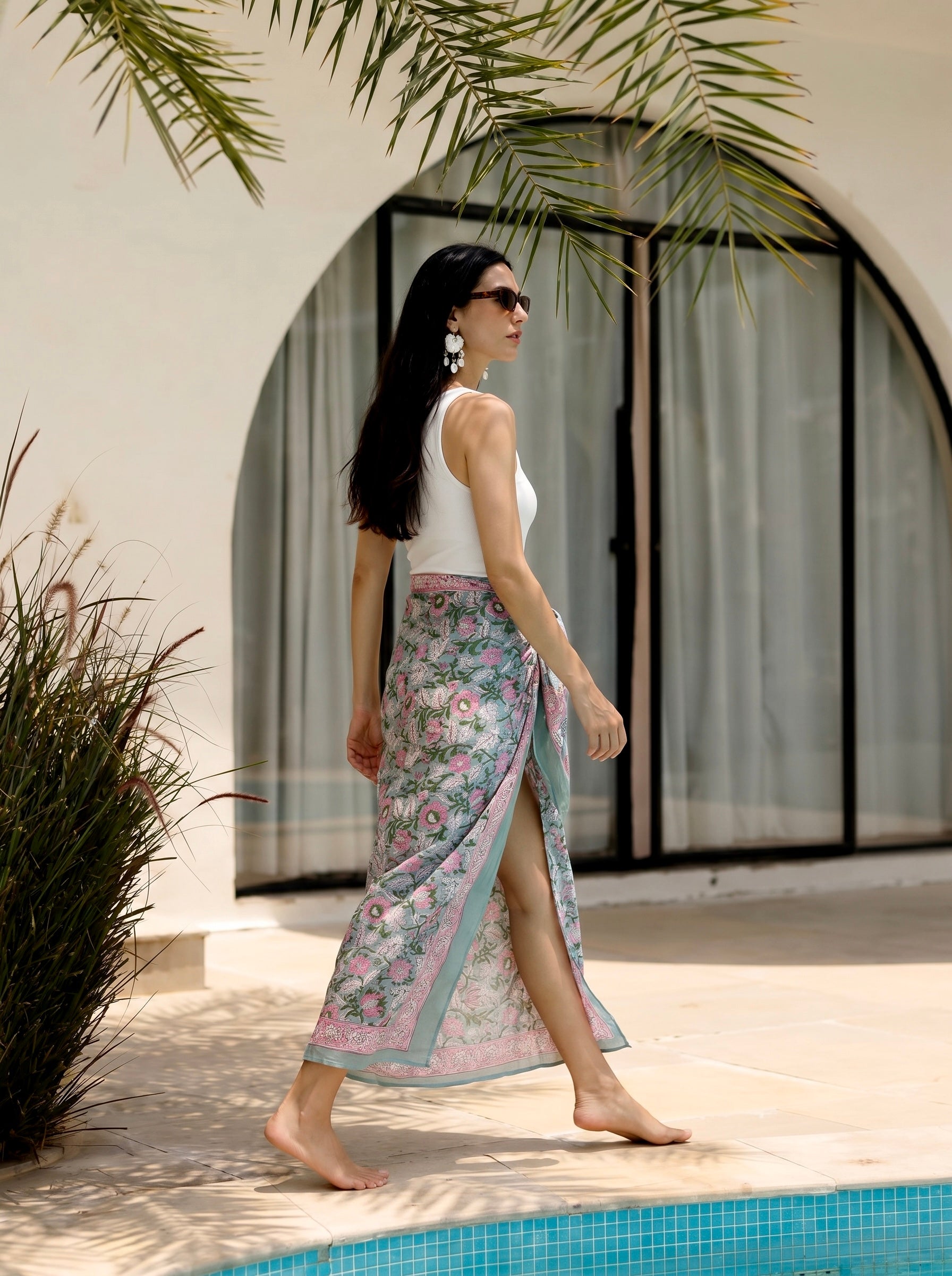 Blush Sage Floral Cotton Sarong