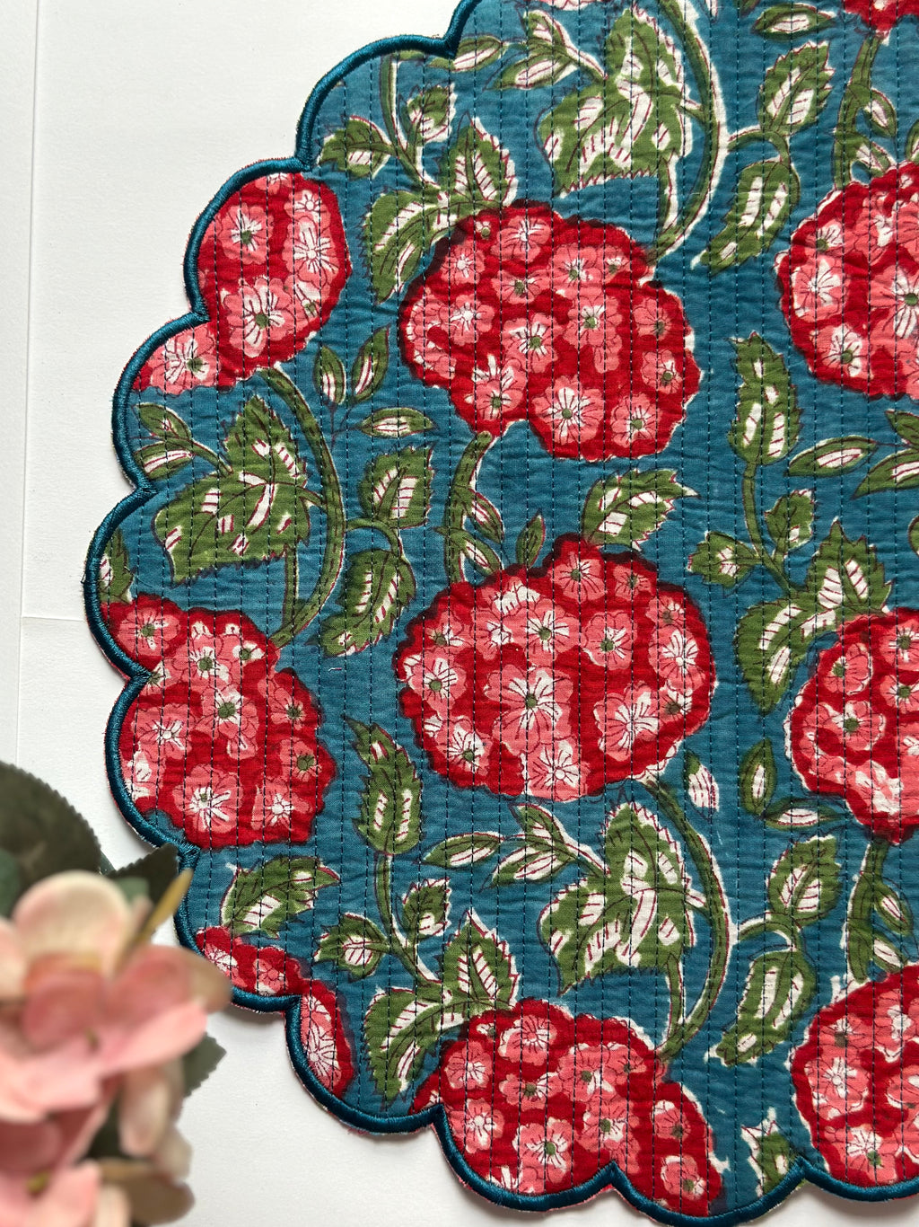 Crimson Bloosom Quilted Placemats & Napkin Set of 6