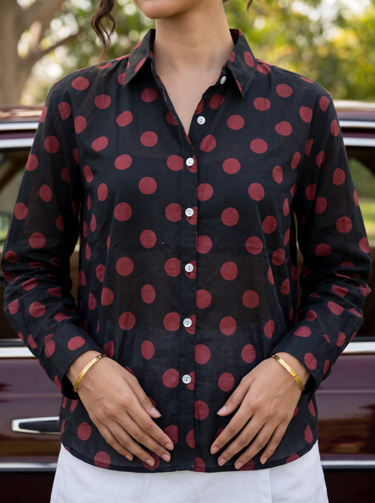 Cherry Dot Printed Cotton Shirt