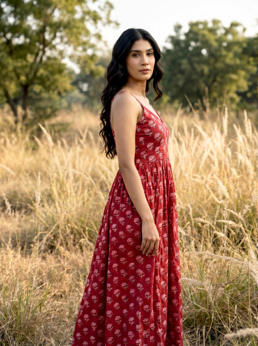 Crimson Bloom Sleeveless Maxi Dress
