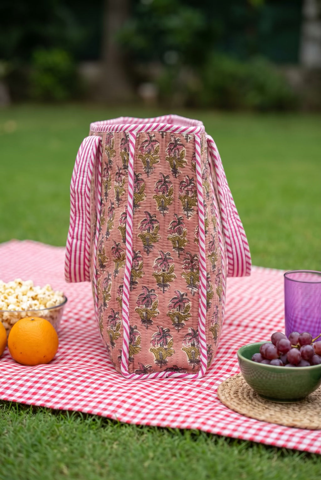 Pink Floral Quilted Tote Bag
