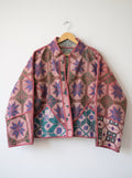 Blush Indigo Floral Kantha Bomber Jacket