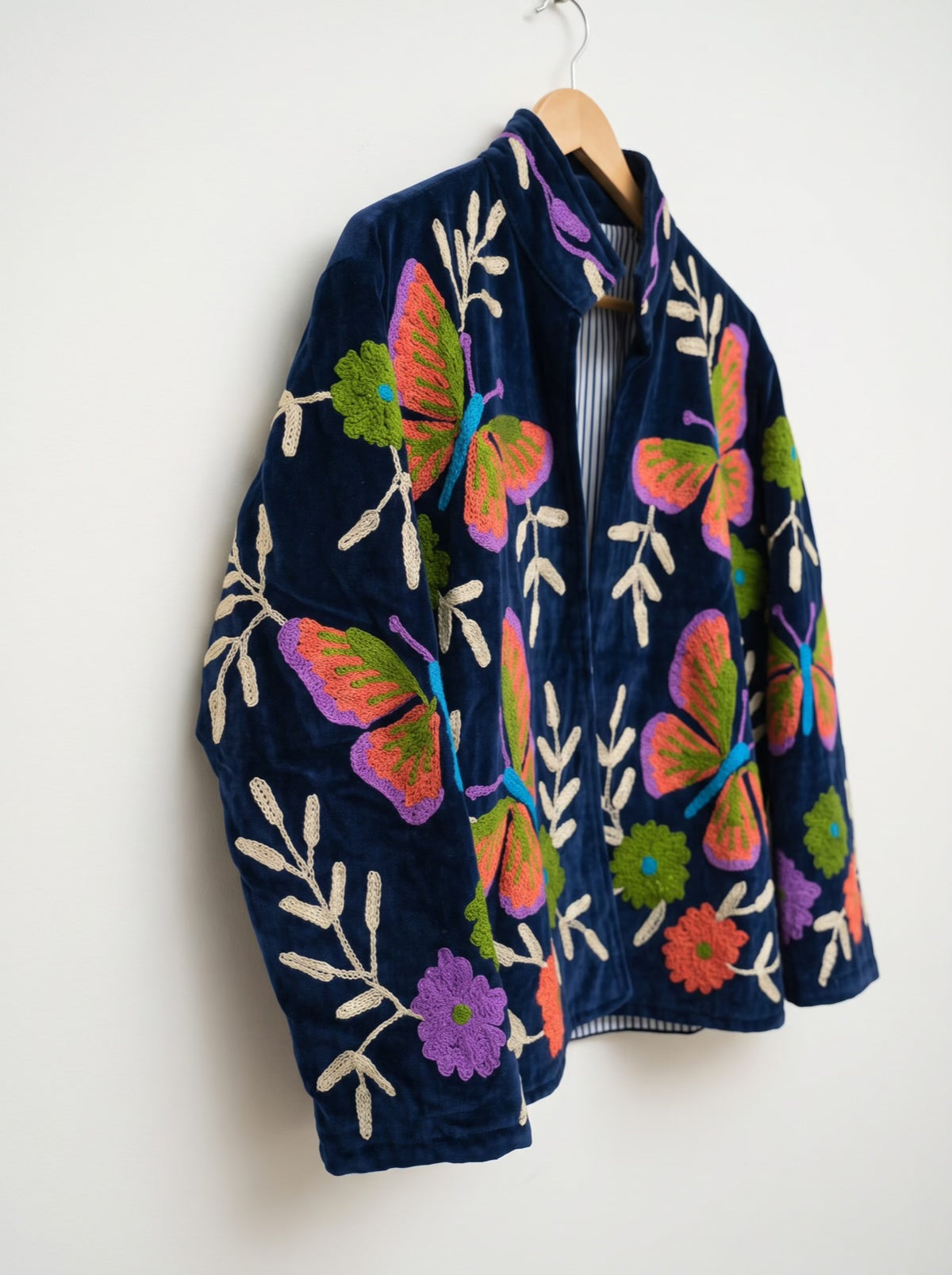 Midnight Butterfly Suzani Embroidered Velvet Jacket