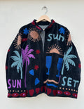 Tropical Sunset Embroidered Black Velvet Jacket