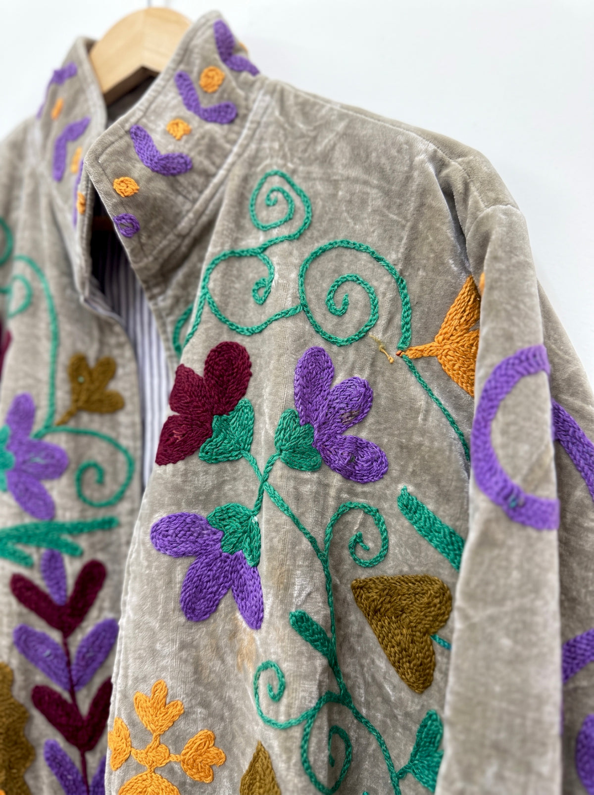 Vintage Meadow Suzani Velvet Long Jacket